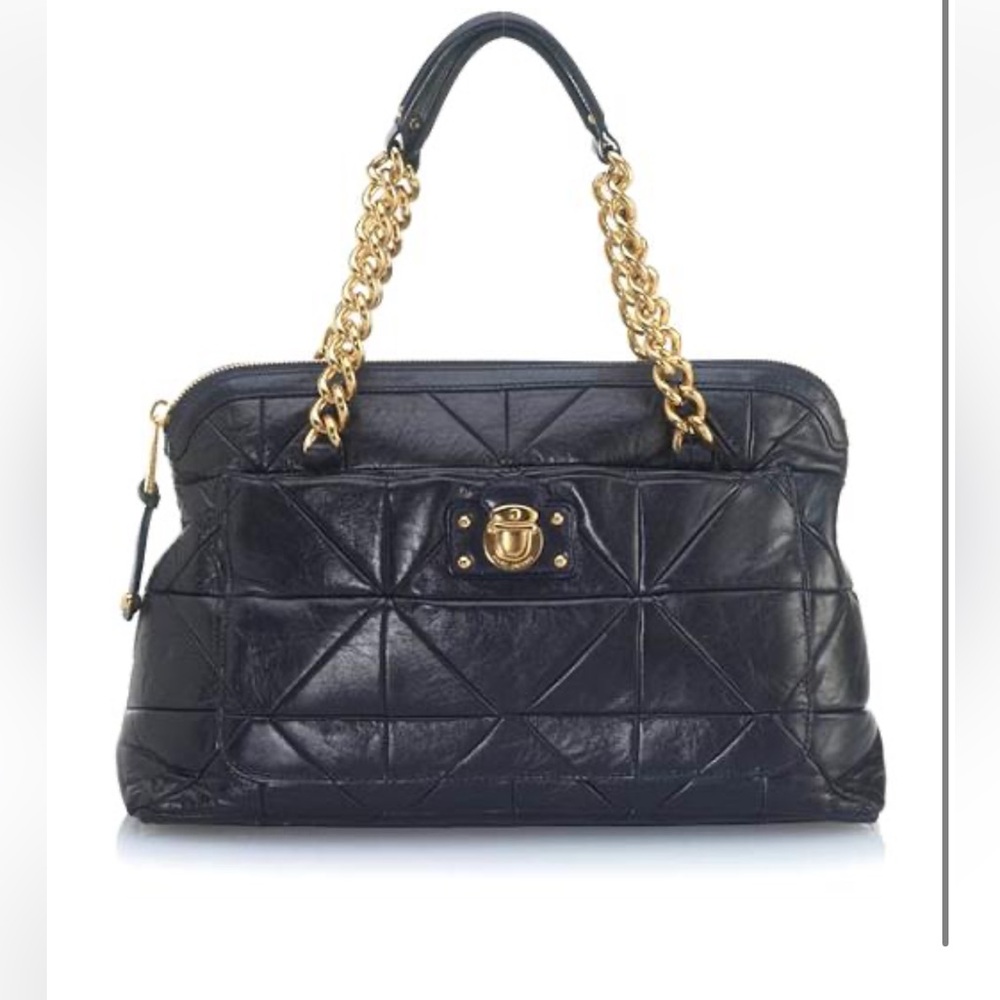 👜 Marc Jacobs Patchwork ‘Gennifer’ Navy Leather Chain Shoulder Bag XL Tote 👜